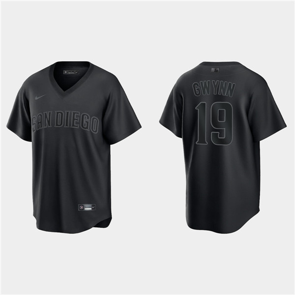 Men's San Diego Padres #19 Tony Gwynn Black Pitch Black Fashion Replica Stitched Jersey